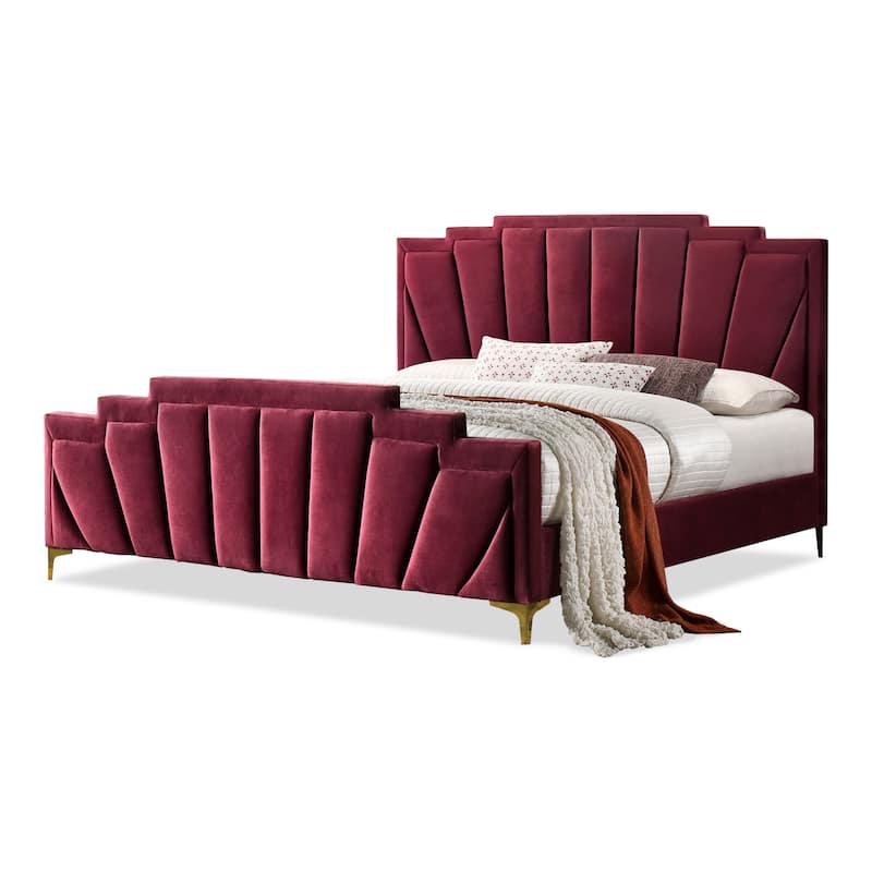 Glim Art Deco Steel Frame Tufted Upholstered Platform Bed by Furniture of America