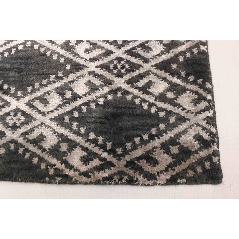 ECARPETGALLERY Hand Loomed Elysian Dark Grey, Light Grey Viscose, Wool Rug - 5'10 x 8'8
