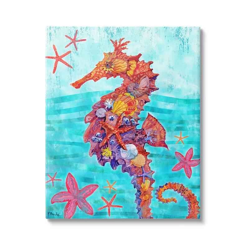 Stupell Nassau Seahorse Aquatic Shell Collage Stretched Canvas Wall Art, Design by Paul Brent - 16 x 20