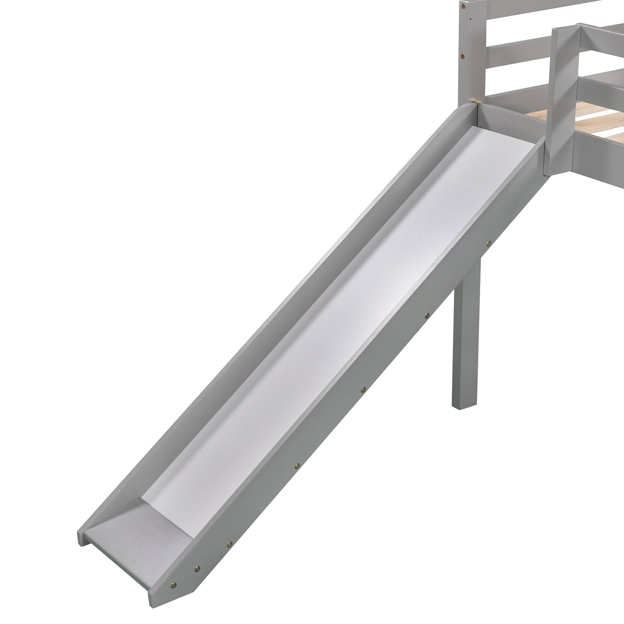 Twin Toddler Low Loft Bed with Slide & Ladder, Pine Wood Bed Frame with