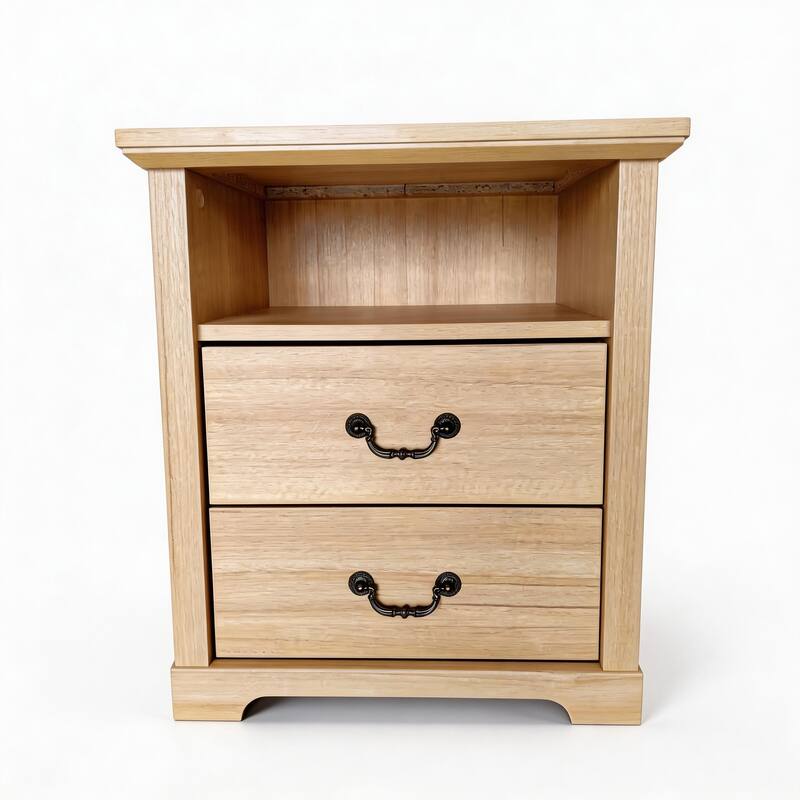 Rustic Natural Nightstands with Open Shelf and 2 Drawers