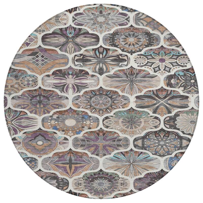Machine Washable Indoor/ Outdoor Trellis Mosaic Chantille Rug