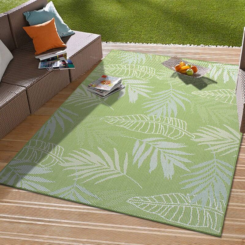 Contemporary Floral Leaves Indoor/Outdoor Flatweave Waterproof Backyard Patio Area Rug