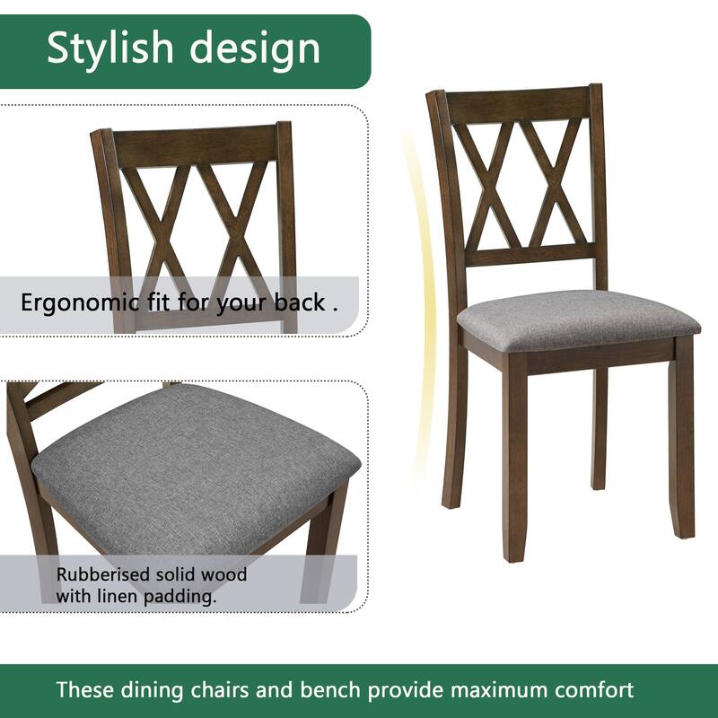 Modern Dining Table Set with Birch Veneer Square Table, for Living Rooms, Kitchens and Dining Rooms, Walnut Color, 5-Piece Set