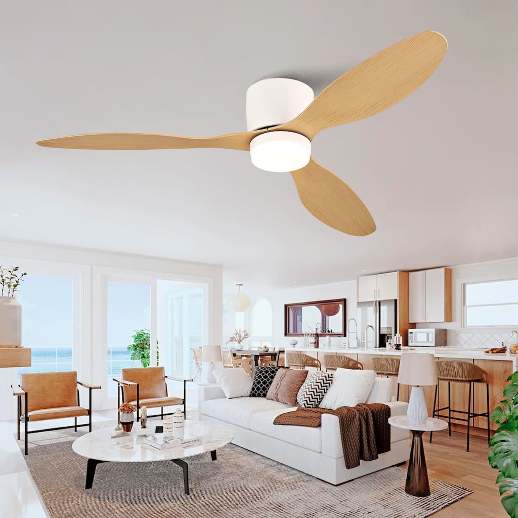 52-inch Ceiling Fan with Light, Ultra-Slim Flush-Mount Design, 3 ABS Plastic Blades, Remote Control Included