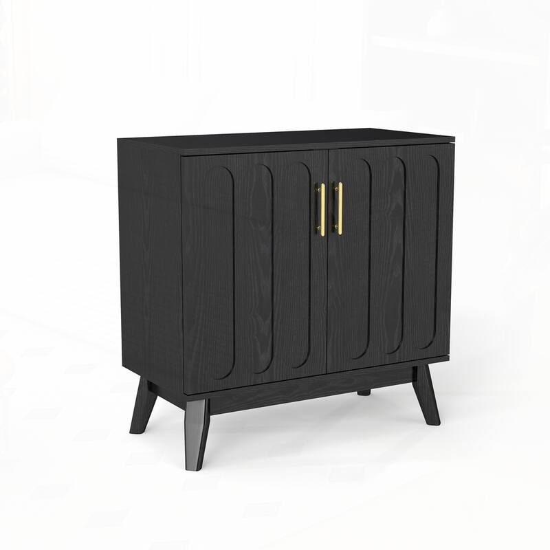 Fluted Sideboard Cabinet with Adjustable Shelves and Solid Wood Leg
