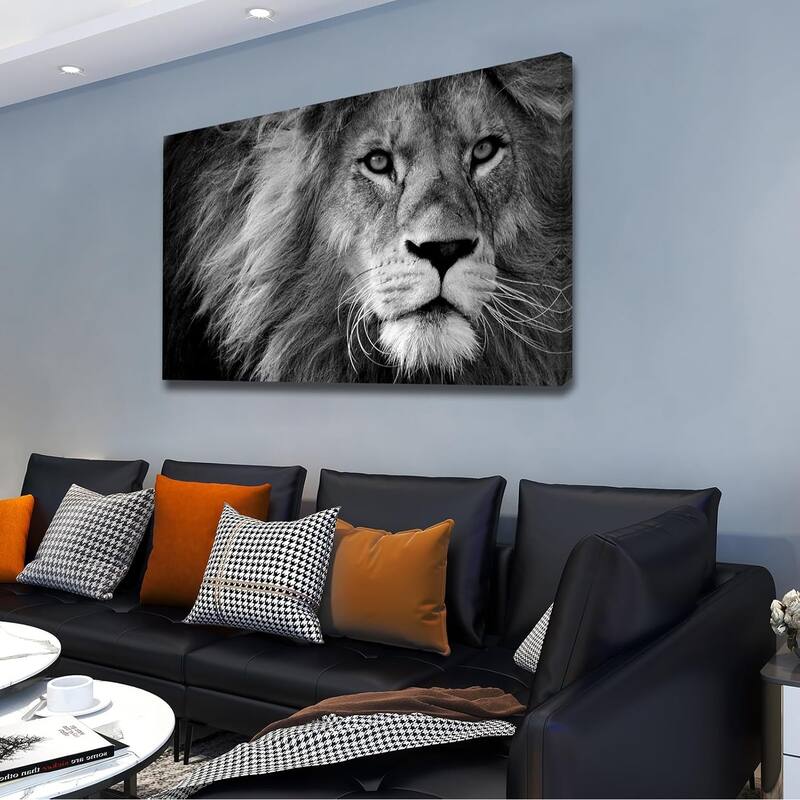 Wall Art Stretched Artwork Black and White Lion Pictures to Photo