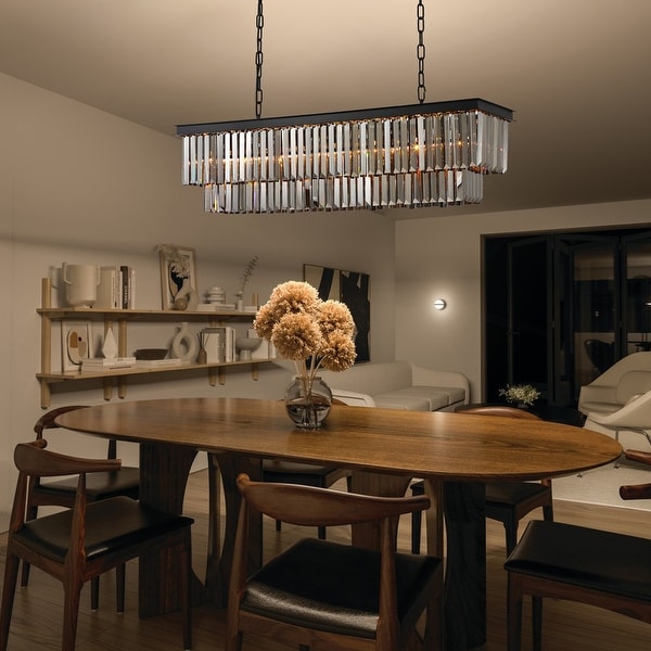 47 in. Smoked Gray and Black Modern Contemporary Crystal Chandelier 2 Tier Linear Kitchen Island Pendant Light for Dining Room On Sale Bed Bath Beyond 35401555