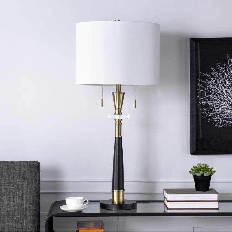 StyleCraft Steel Table Lamp - Larson Gold & Black - White Shade