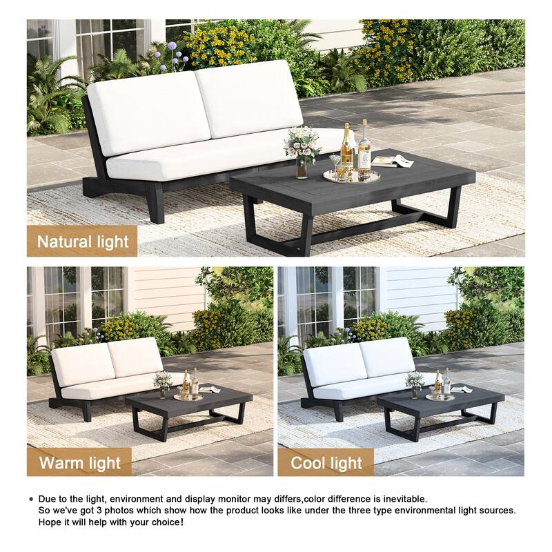 3 Seat Wood 64" W Cushioned Outdoor Patio Sofa with Coffee Table