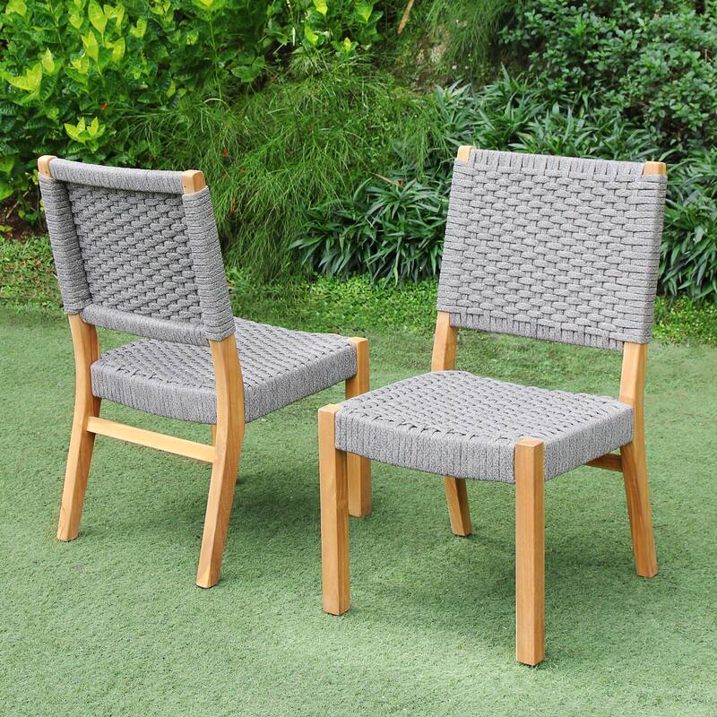 Cambridge Casual Zephyr 2-piece Teak Patio Dining Chair - Natural Teak/Gray Woven Polyrope