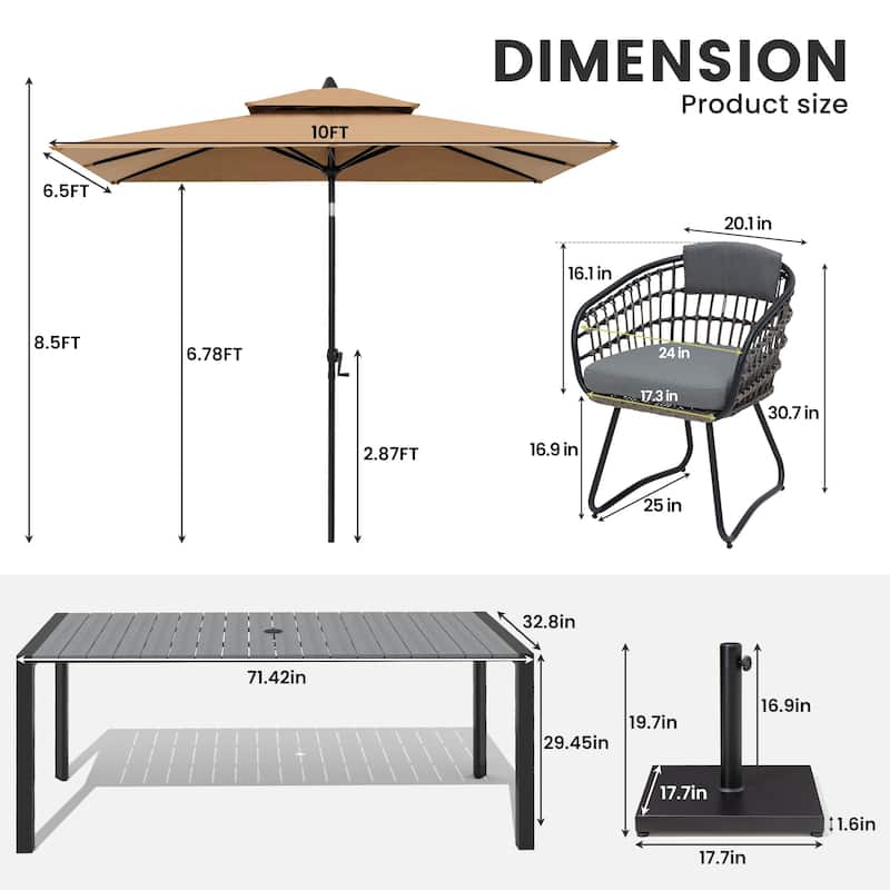 9/11-Piece Outdoor Patio Dining Set Aluminum Table and Chairs w/10 ft Market Umbrella and Base