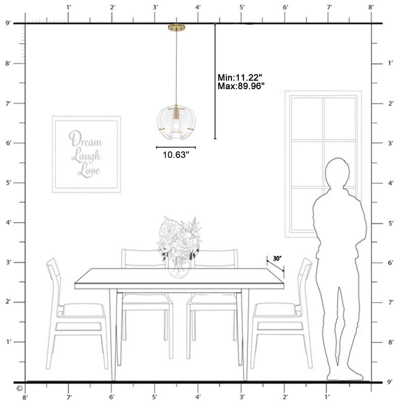 10.6" 1-Light Modern Brass Pendant Light with Clear Glass Shade - Dia.8-in