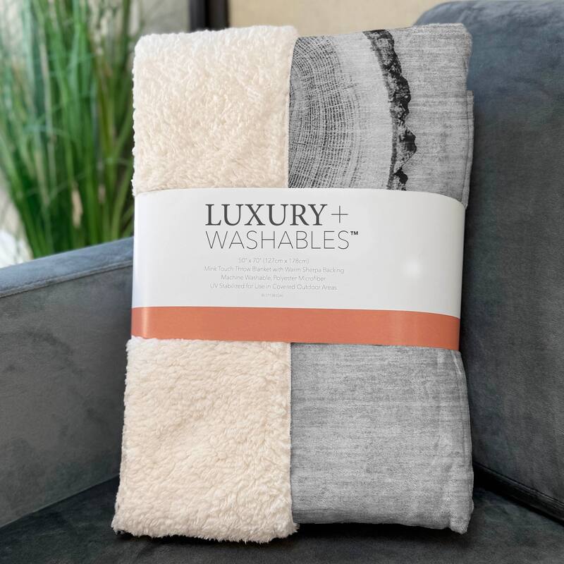 Premium Machine Washable Modern Woodgrain Sherpa Throw Blanket