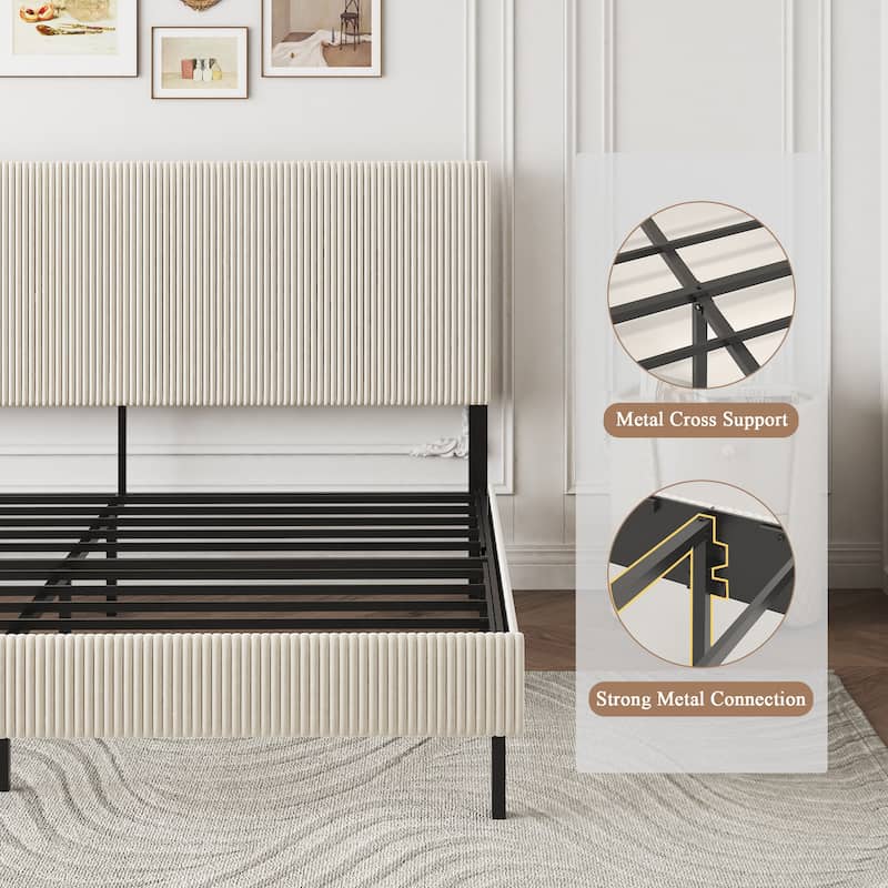 Wood Platform Bed Frame with LED Storage Headboard, 2 USB Ports & Outlets, Noise-Free Metal Slats, Under Bed Storage, Dark Grey