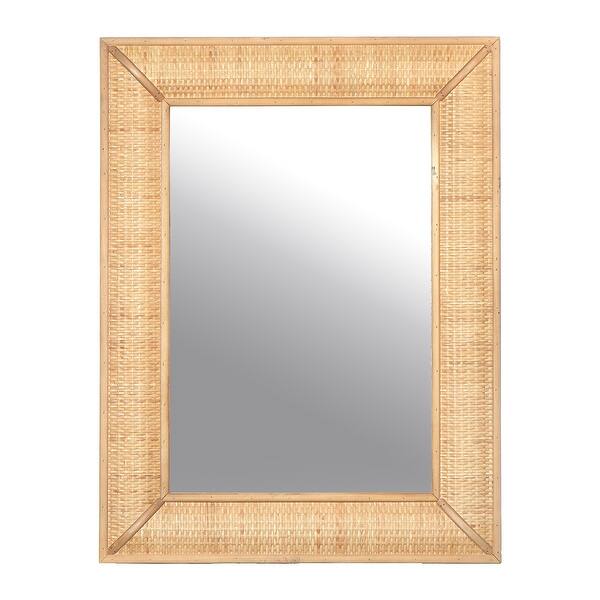 slide 2 of 5, Rectangle Wall Mirror with Rattan Detail, Natural