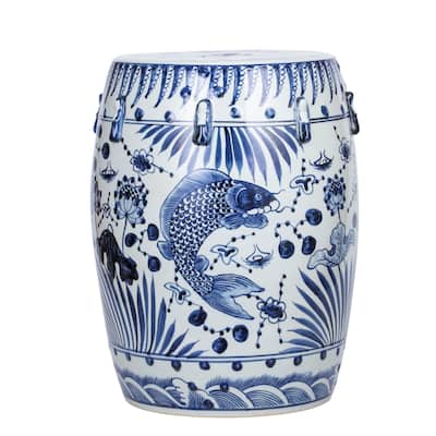 Blue and White Garden Stool Fish Motif
