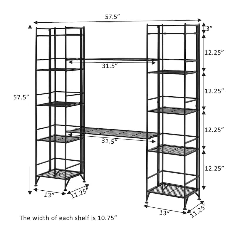 Convenience Concepts Xtra Storage 5 Tier Folding Metal Shelves with Set of 2 Deluxe Extension Shelves