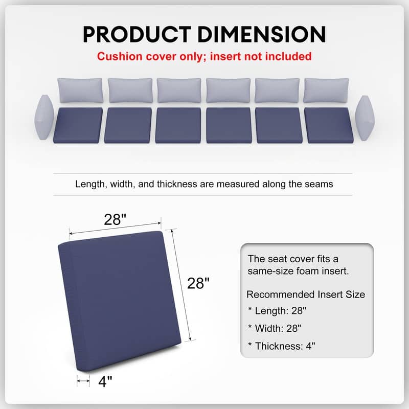 FINCATI 28" × 28" Outdoor Cushion Cover, Sofa Cushion Replacement Slipcover, Patio Seat Cover 28 Inches (COVER ONLY!)