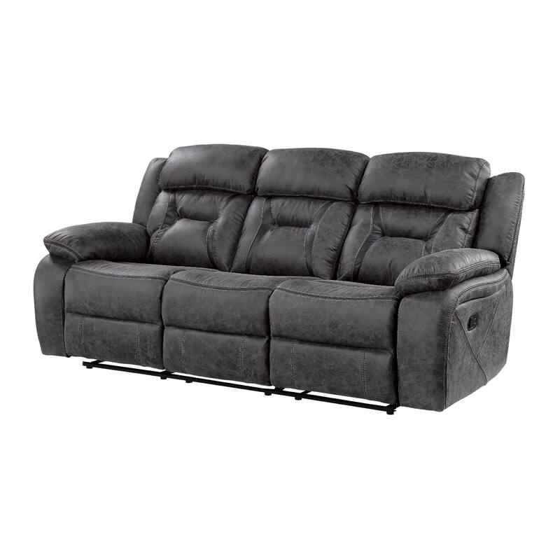 Mady Manual Reclining Sofa, Pillow Tufted, Dark Gray Polyester 85 Inch