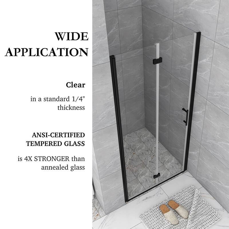 30/32/34/36 Bi-fold Semi-Frameless Shower Door with Clear Tempered Glass