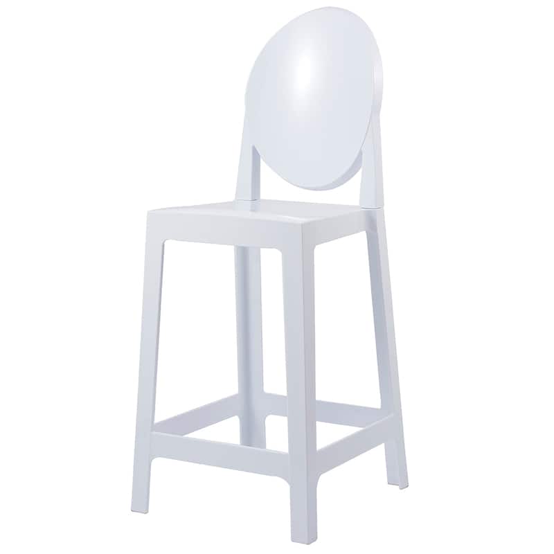 25" Seat Height With Back Modern Plastic Side Bar Counter Stool Accent Armless Crystal Home Office - White