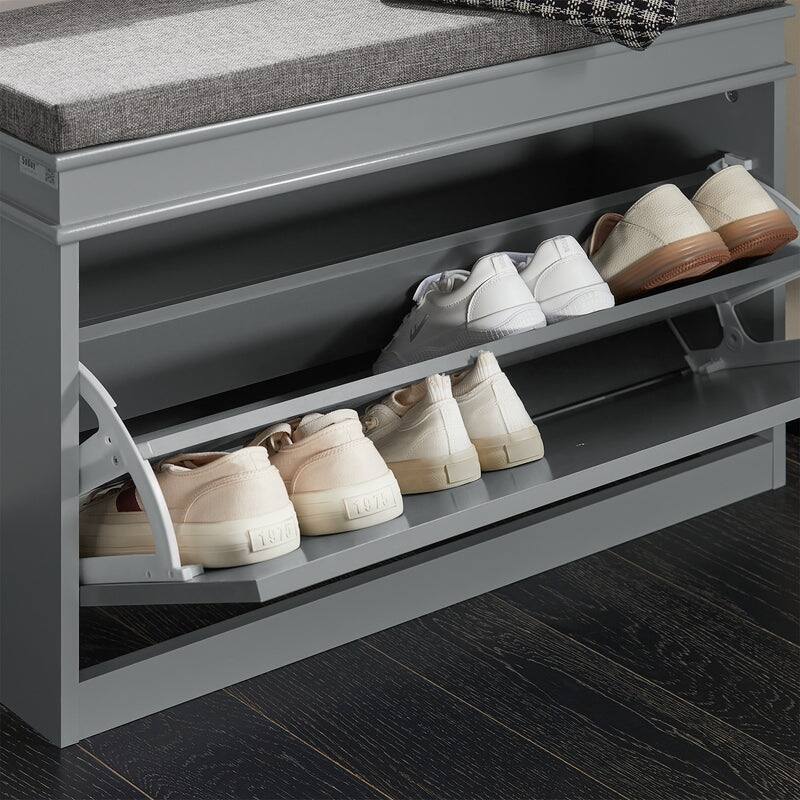 SoBuy FSR82-L-W, Hallway Shoe Bench Storage Cabinet With Flip-Drawer
