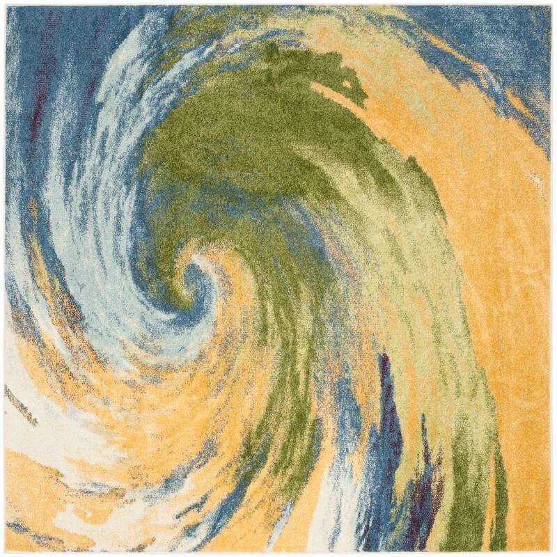 SAFAVIEH Evoke Tambra Abstract Swirl Rug - 6' Square - Gold/Blue - Square