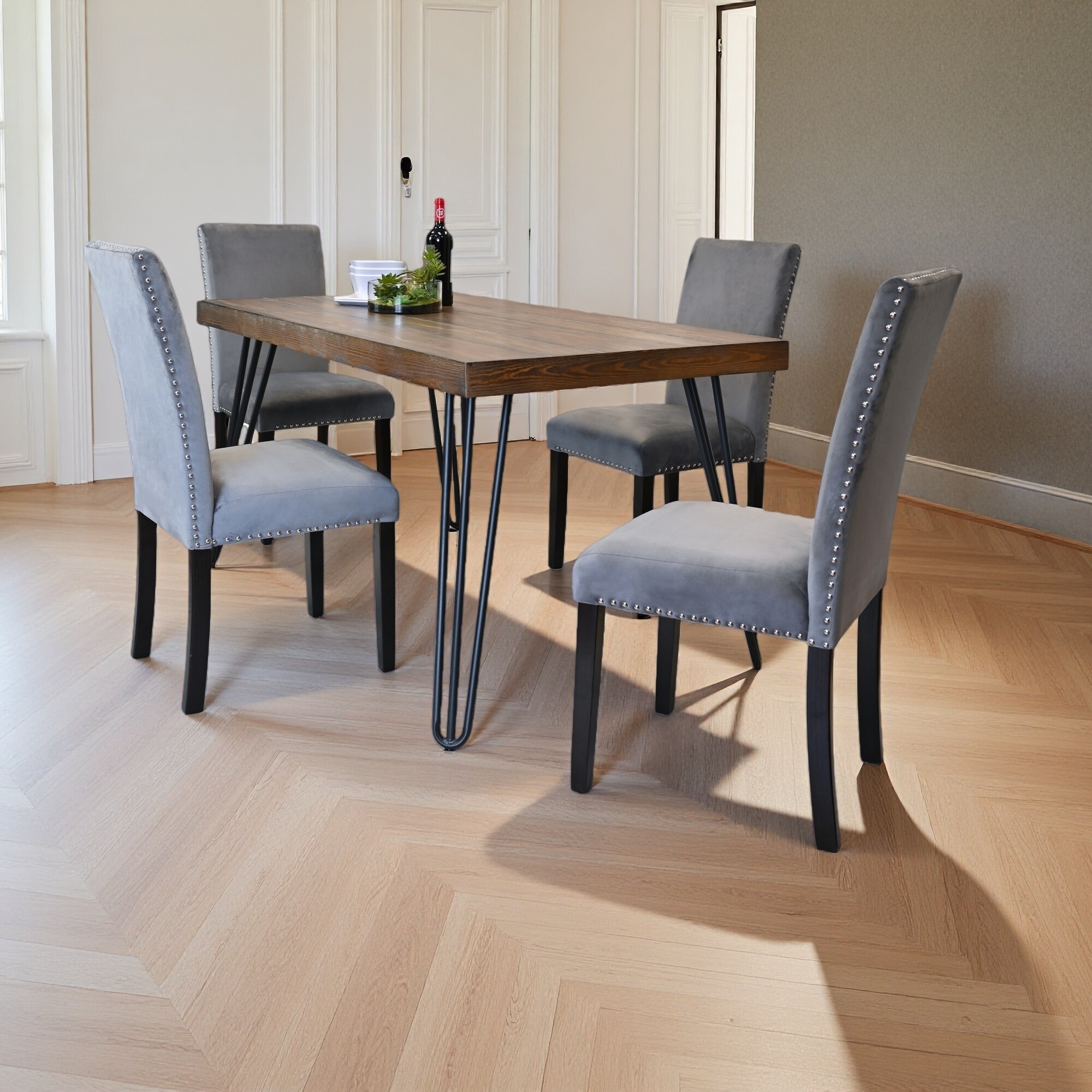 5-Piece Dining Set with Rectangular Table and 4 Armless Chairs