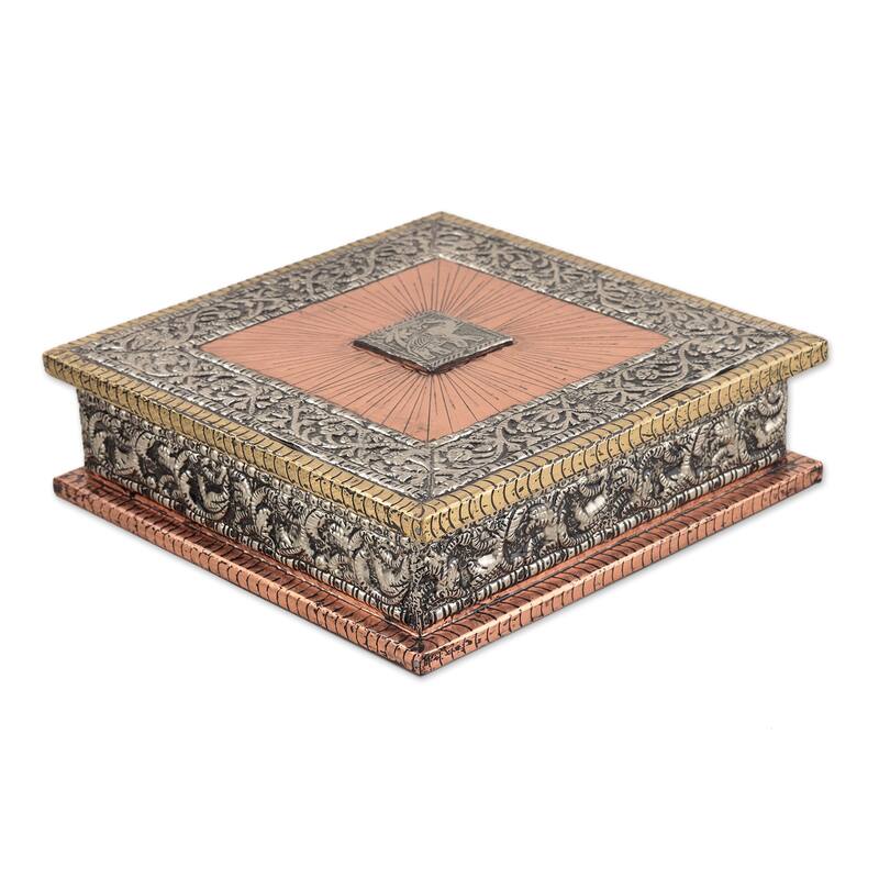 Novica Handmade Royal Greetings Embossed Metal Jewelry Box