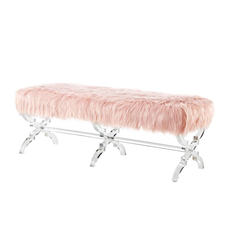 Vicky Modern Faux Fur Bench with Acrylic XLegs For Bedroom On Sale Bed Bath & Beyond 20120837