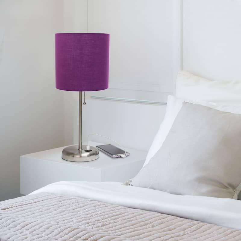 White Stick Lamp with USB charging port and Fabric Shade
