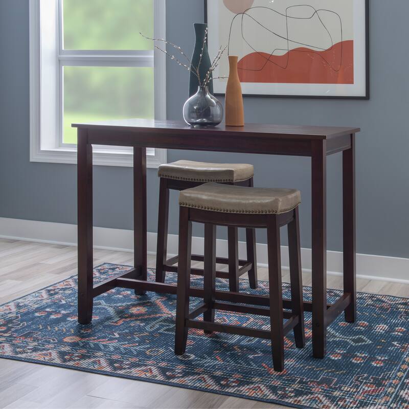 Bridgeport Wooden 3-Piece Counter Height Dining Set - Brown/Beige Faux Leather