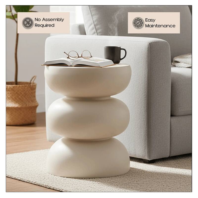 Sonia 13" Round Fiberstone Side Table with Three-Tier Design and Powder-Coated Finish