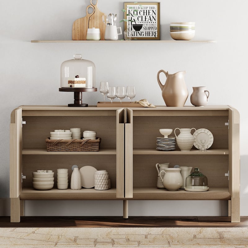 WAMPAT Mid-Century 63" Wood SideboardWAMPAT Buffet Cabinet With Storage, Modern Credenza With Doors And Adjustable Shelves