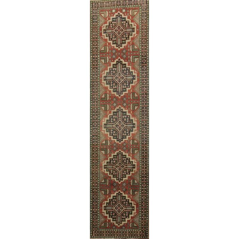 Hand Knotted Oriental 100% Wool Carpet Traditional Tribal Red Tabriz Runner Rug - 14' 6'' X 3' 7''