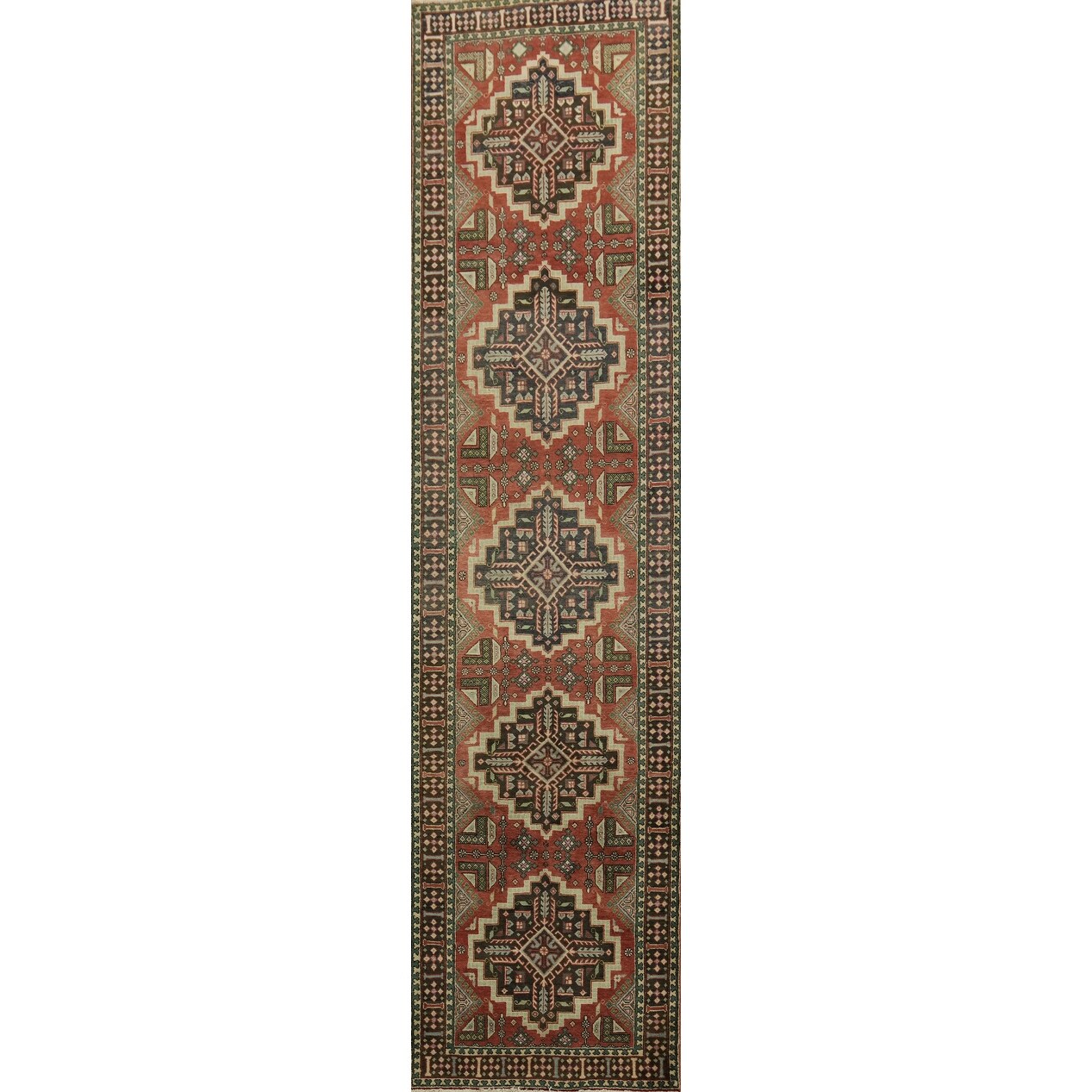 Hand Knotted Oriental 100% Wool Carpet Traditional Tribal Red Tabriz Runner Rug - 14' 6'' X 3' 7''