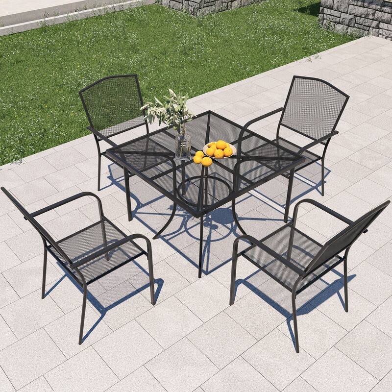 5PCS Patio Dining Set with Steel Table and Mesh Chairs