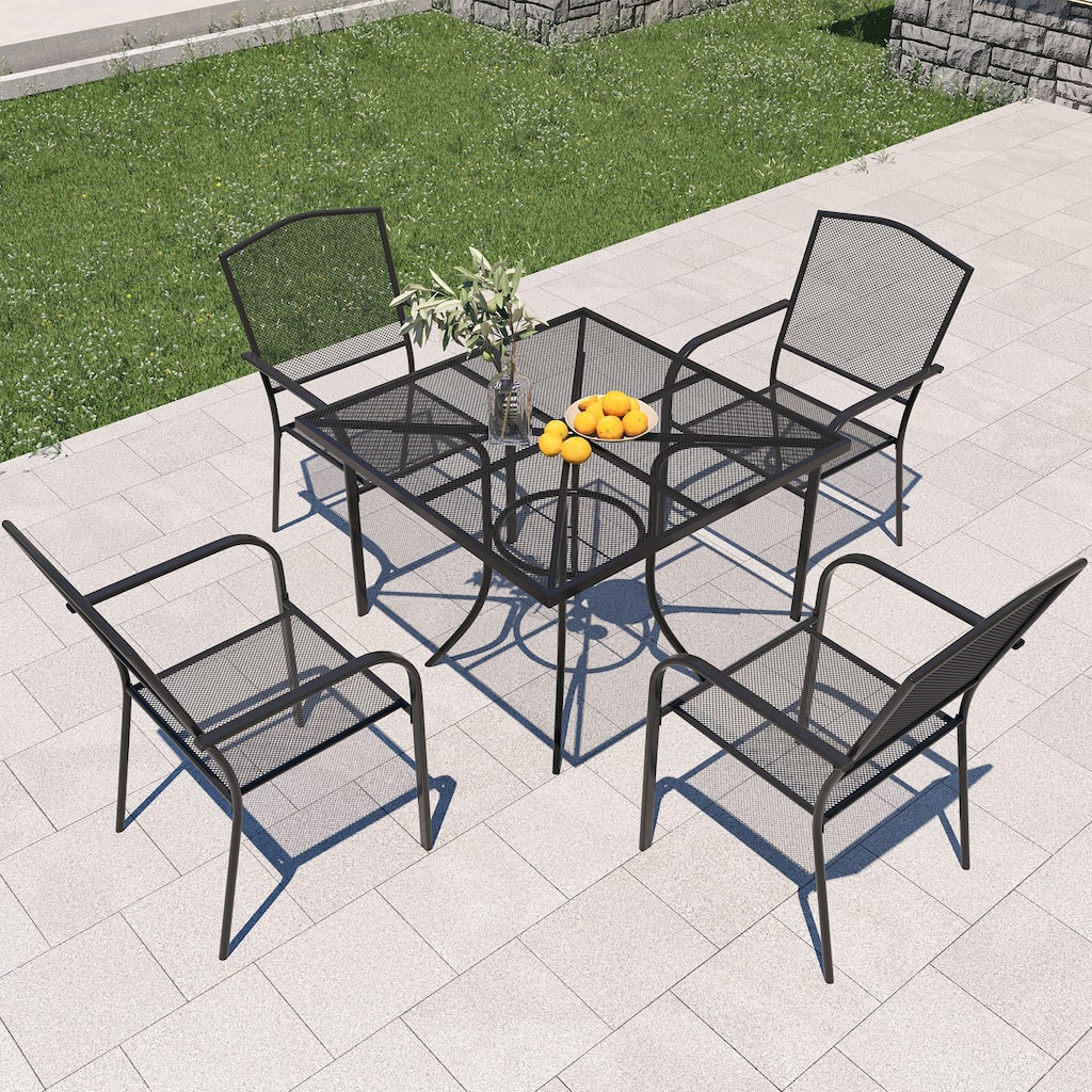 5PCS Patio Dining Set with Steel Table and Mesh Chairs