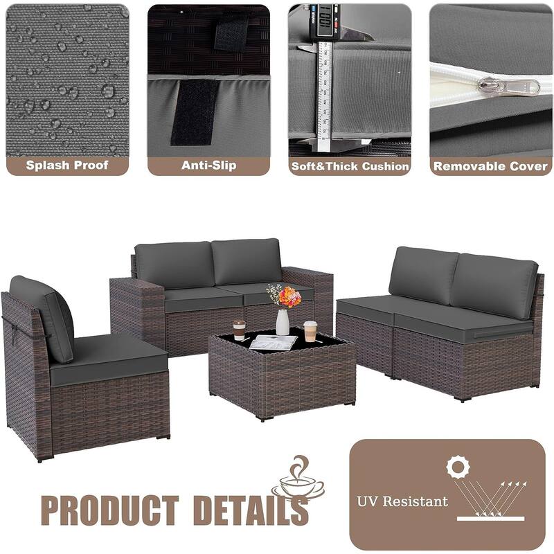 Delnavik Patio Furniture Set Sofa 6-Piece Wicker Sectional Sofa Set, Outdoor Furniture Rattan Patio Sofa Conversation Set