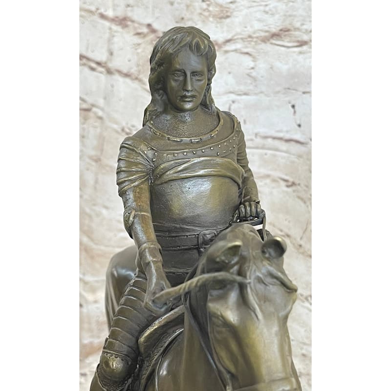 Medieval Armored Knight On Imitative Horseback Bronze Statue Sculpture Marble Base 15 Inches X 12 Inches