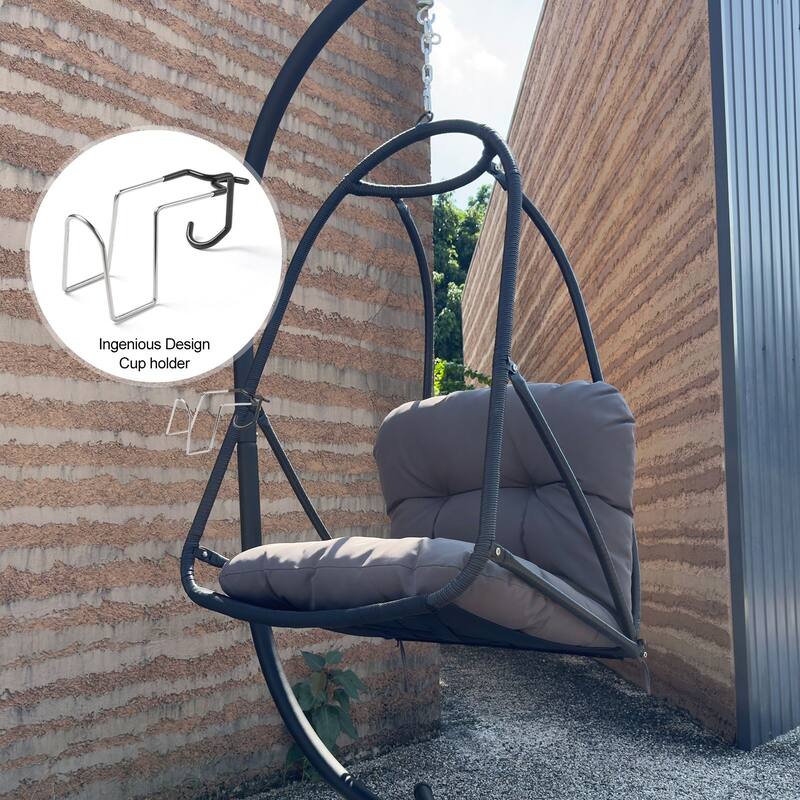 Swing Egg Chair with Stand Wicker Rattan Patio Basket Hanging Chair