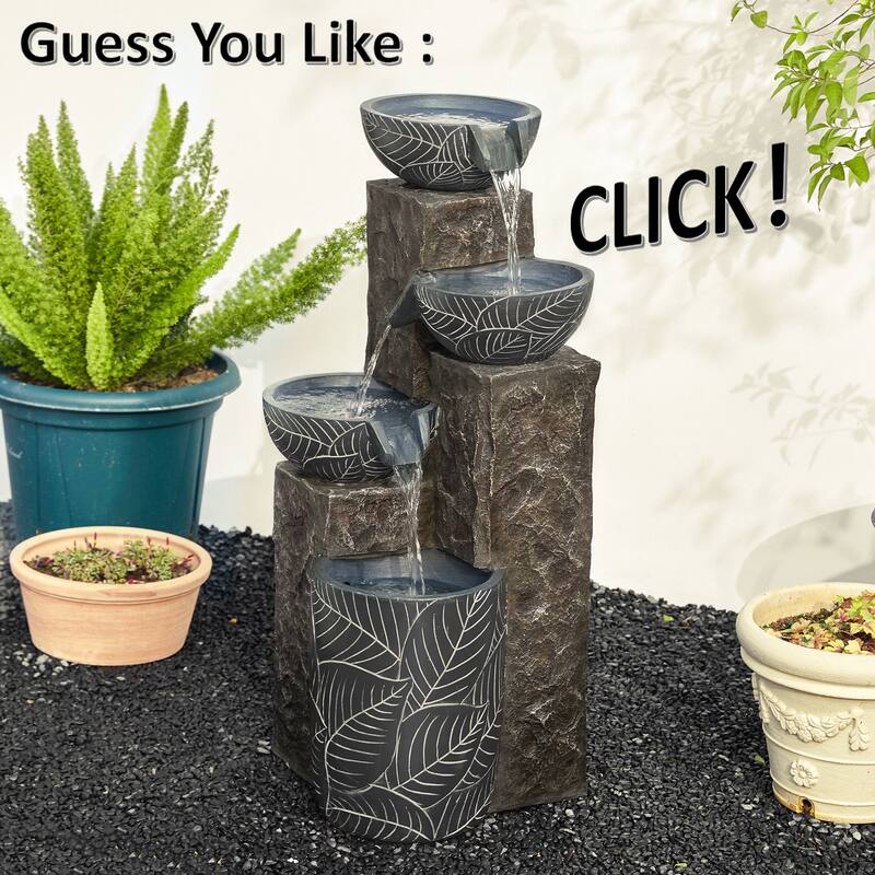 Glitzhome 27"H/35"H 3-Tier or 4-Tier Embossed Pattern LED Ceramic Pots Fountain