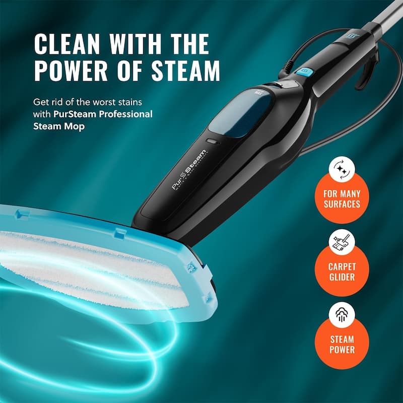 PurSteam Professional Steam Mop, Multi-Surface Floor Cleaner for Hardwood, Fast Heating, Lightweight & Chemical-Free Cleaning