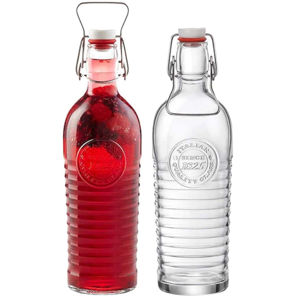 Bormioli Rocco Set of 2 Officina 1825 Glass Water Bottles with Swing Top - 37.25 oz