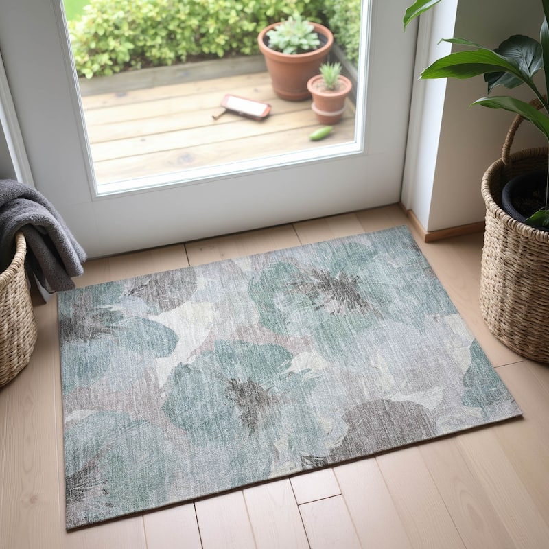 Premium Washable Super Soft Contemporary Floral Mayfield Rug - Seafoam - 1'8" x 2'6"
