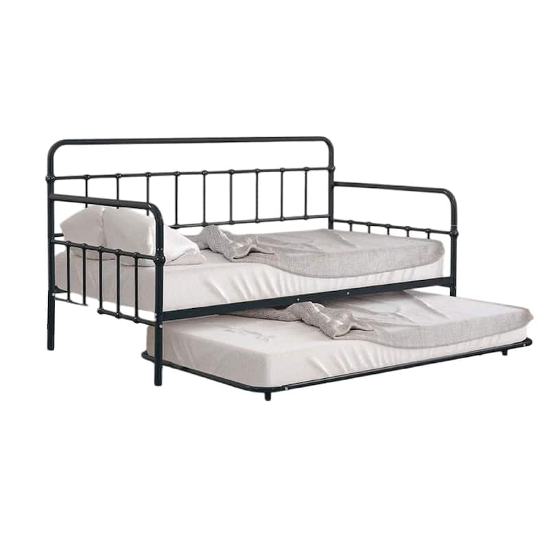 Tes Daybed with Pull Out Trundle, Classic Black Metal Open Frame