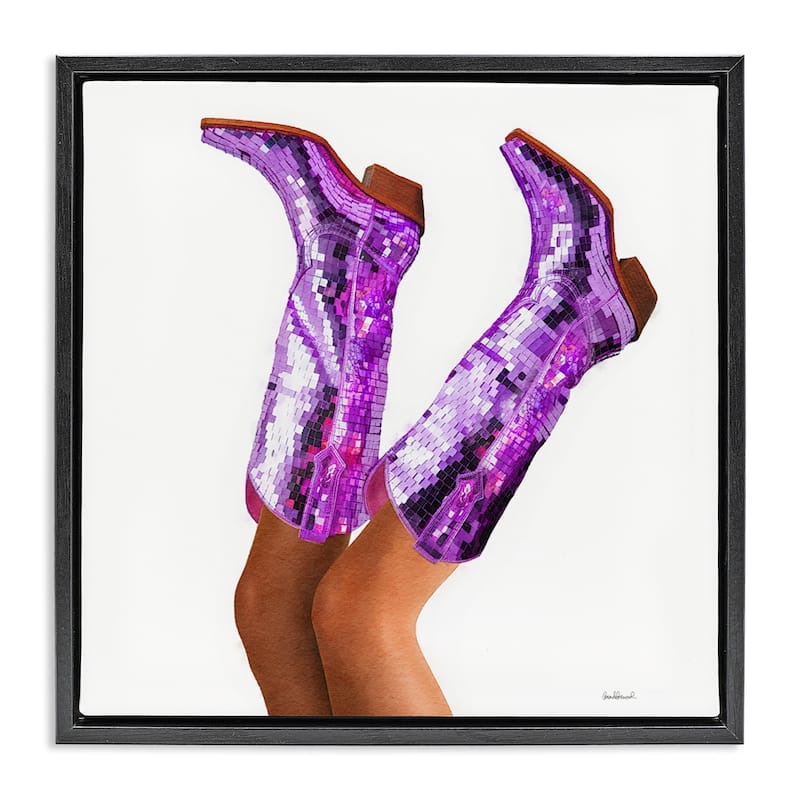 Stupell Purple Glam Cowgirl Boots Framed Floater Canvas Wall Art Design By Amanda Greenwood - 25 x 25 - Black