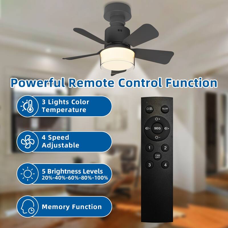 17.7 in. Indoor Socket Ceiling Fan Light with Remote, LED Light, 4 Fan Speeds, Dimmable, 3 Color Temperatures