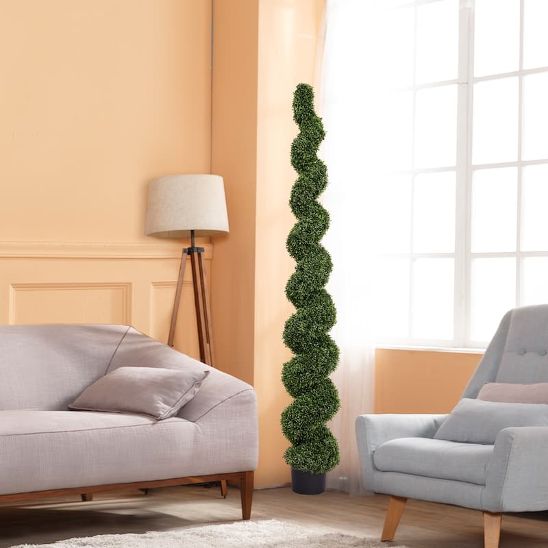 GDFStudio - Thaloren 6.9FT Spiral Topiary Tree Artificial Boxwood Elegance with Stable Weighted Base